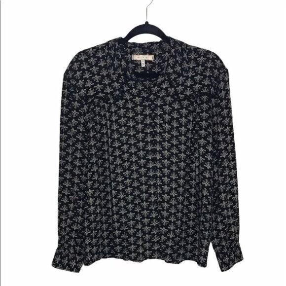 Anthropologie eri + ali Pommed Meadow Button Down Blouse Black Size‎ XS - Picture 1 of 6